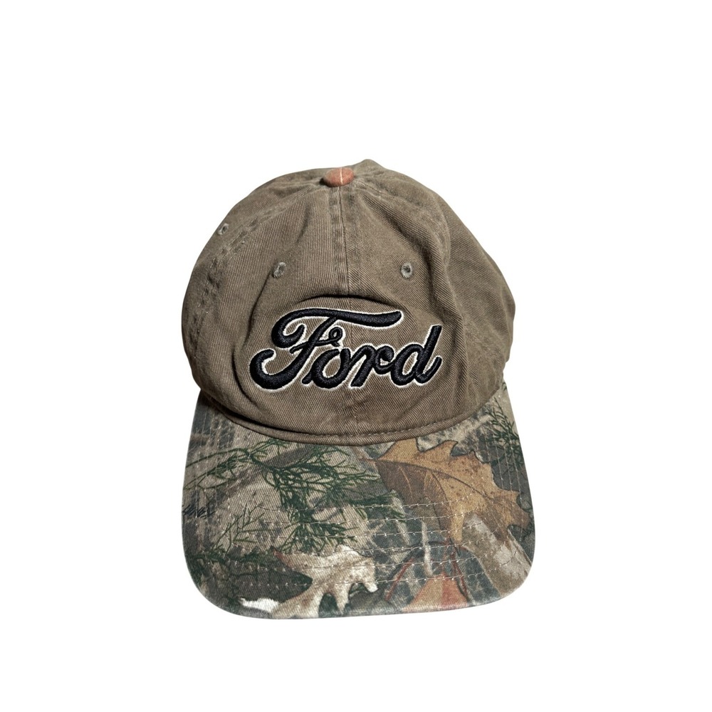 Ford Logo Camo Brim Baseball Hat Brown Adjustable Strap